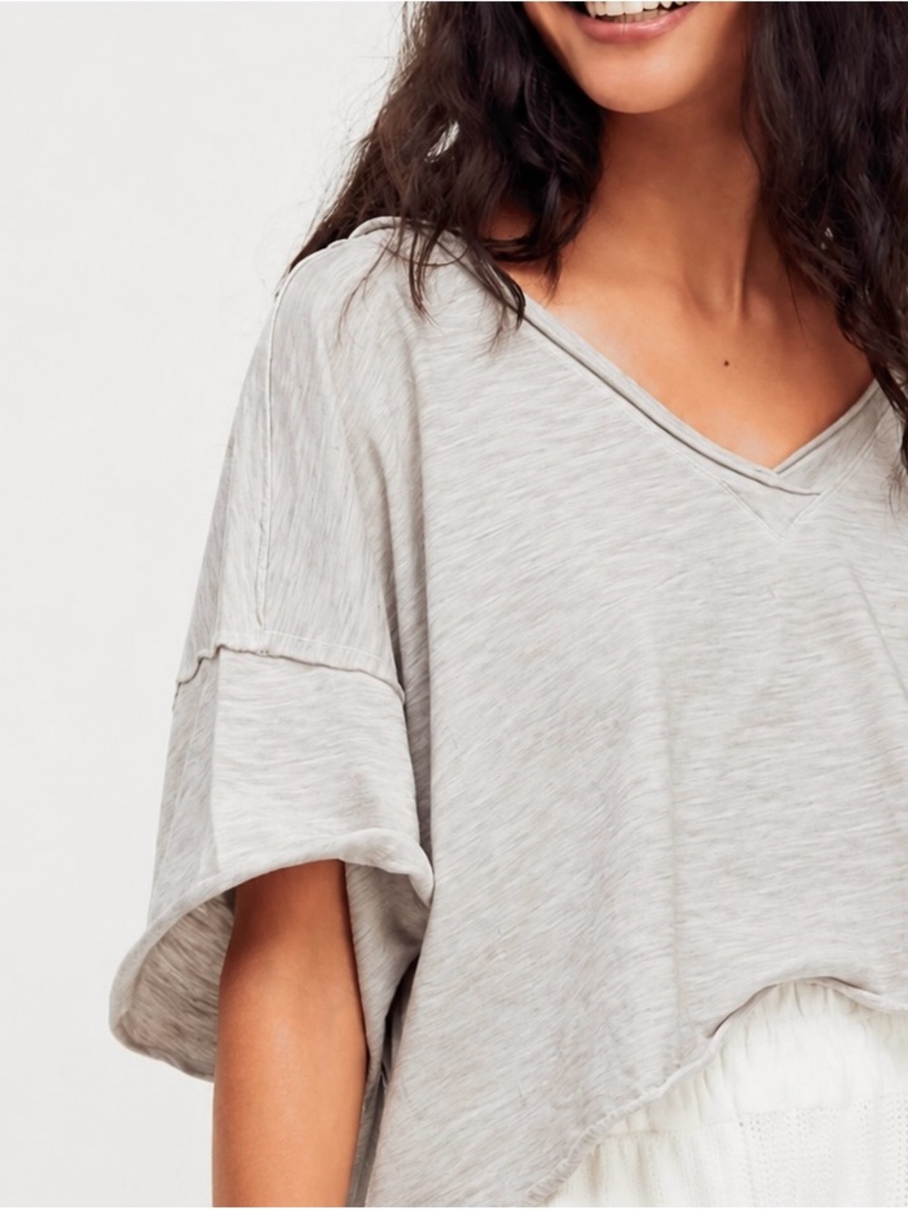 Free People We The Free Oversized V-Neck Cally Cropped Tee Top Gray Size M